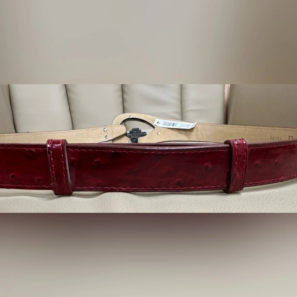 Rolfs Red Patent Leather Ostrich Quill Pattern Belt for Women L/XL Silver Buckle